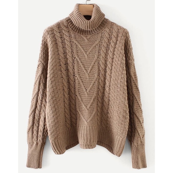 WILA Sweaters - Tan cable knit turtleneck sweater brown 619222
